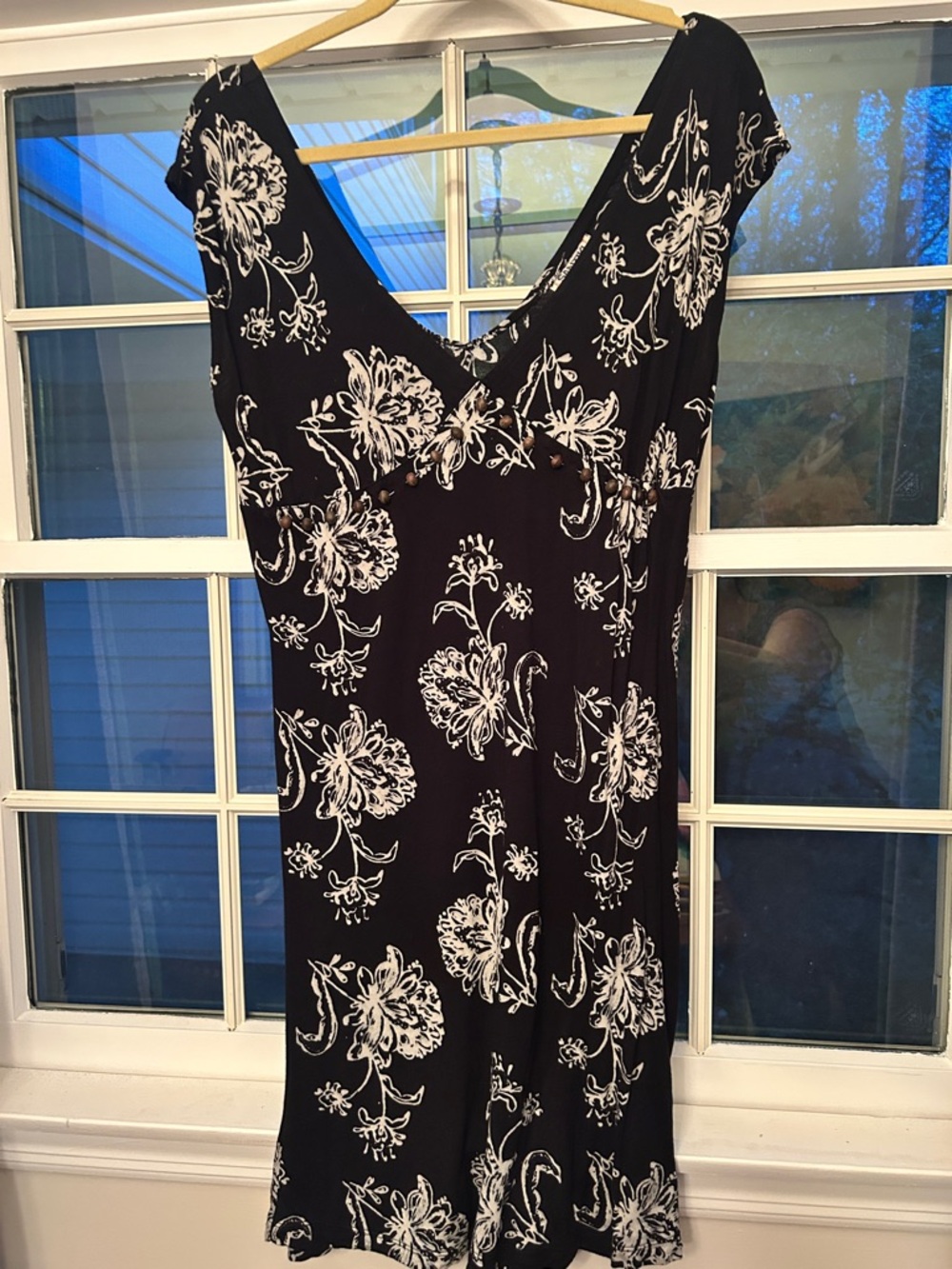 Black Floral V-Neck Midi Dress